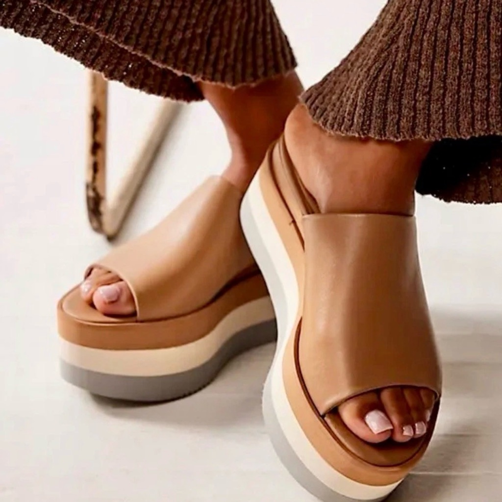 Free People Paloma Barcelo High Standards Platform Sandal Tan Gray White